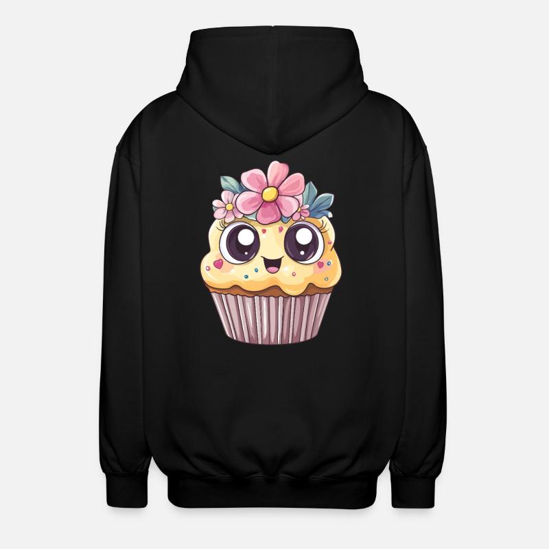 Cupcake mit Blumenkranz - Unisex Kapuzenjacke - Schwarz
