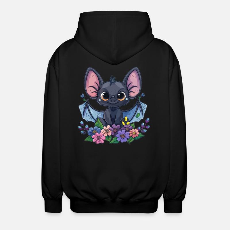 Playful Flower Bat - Unisex Hooded Jacket - black