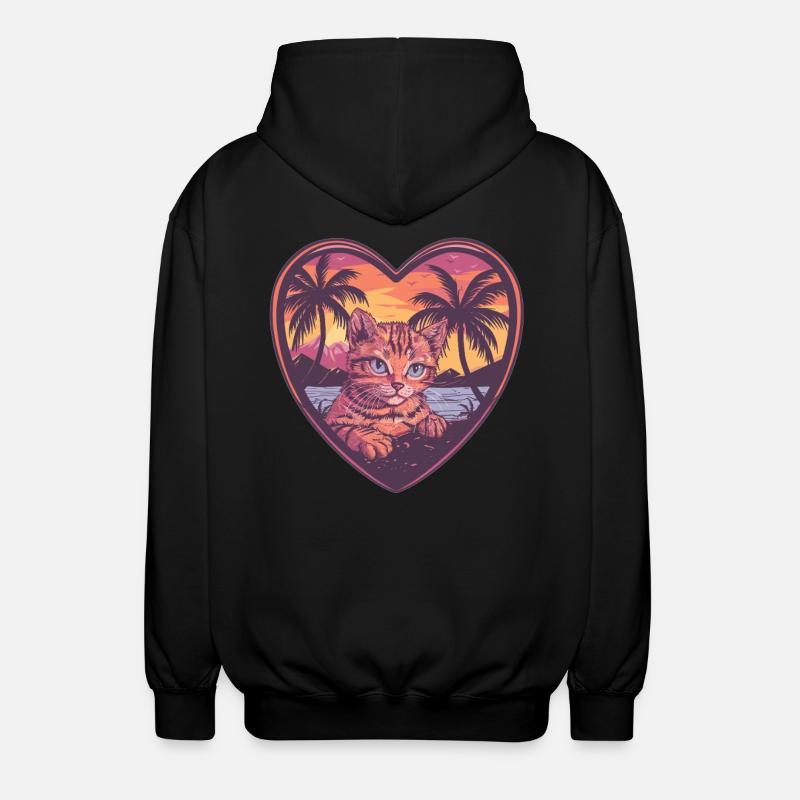 Chat coeur tropical - Veste à capuche unisexe - noir