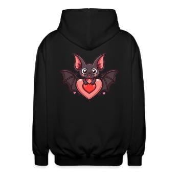 Heart-shaped bat with googly eyes - Unisex Hooded Jacket - black - Back - AI Model Male 185 light (185cm)
