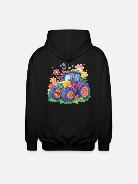 Bunter Blumentraktor - Unisex Kapuzenjacke - Schwarz