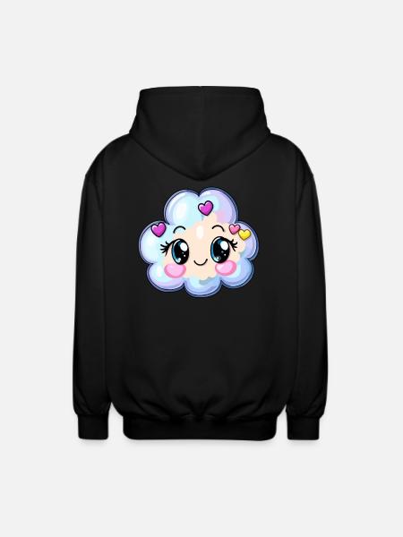 Pastel Cloud with Hearts - Unisex Hooded Jacket - black