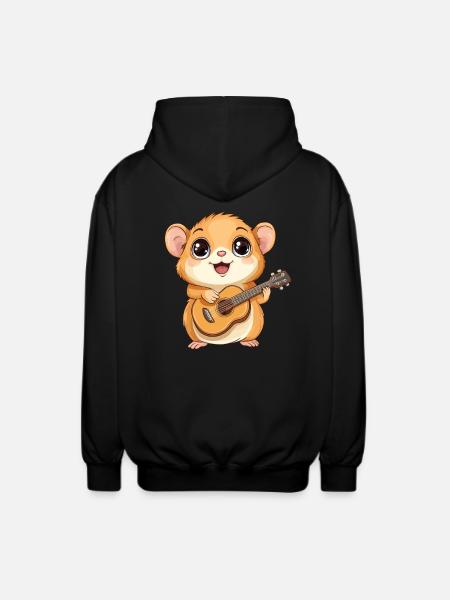 Hamster with guitar - Unisex Hooded Jacket - black