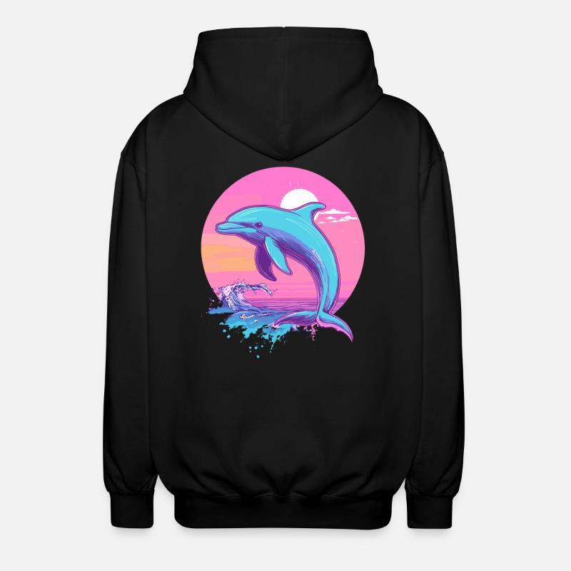 Dolphin at sunset - Unisex Hooded Jacket - black