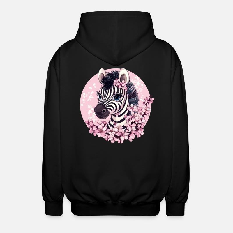 Zebra with cherry blossoms - Unisex Hooded Jacket - black