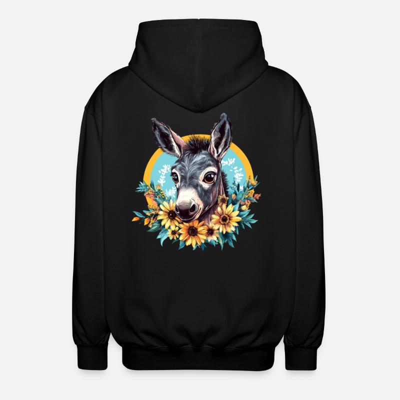 Donkey with sunflowers - Unisex Hooded Jacket - black