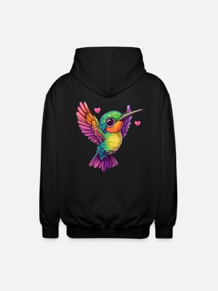 Hummingbird with hearts - Unisex Hooded Jacket - black