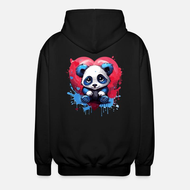 Panda mit Herz-Hintergrund - Unisex Kapuzenjacke - Schwarz