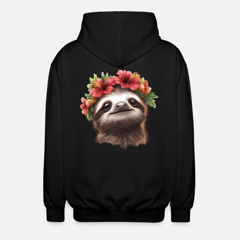 Cheerful sloth with flowers - Unisex Hooded Jacket - black