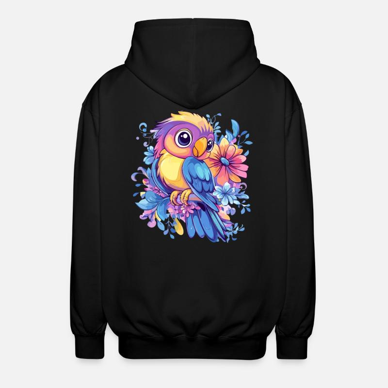 Parrot on flowers - Unisex Hooded Jacket - black
