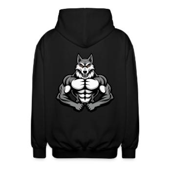 Husky Dog Muscles Bodybuilding - Unisex Hooded Jacket - black - Back - AI Model Male 185 light (185cm)