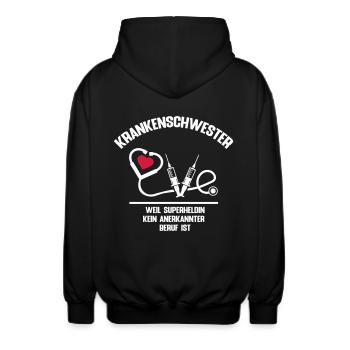 Krankenschwester Superheldin Beruf Medizin - Unisex Kapuzenjacke - Schwarz - Hinten - AI Model Male 185 light (185cm)