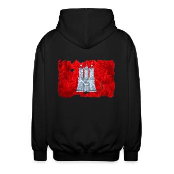 Hamburg Fahne / Flagge vintage use look - Unisex Kapuzenjacke - Schwarz - Hinten - AI Model Male 185 light (185cm)