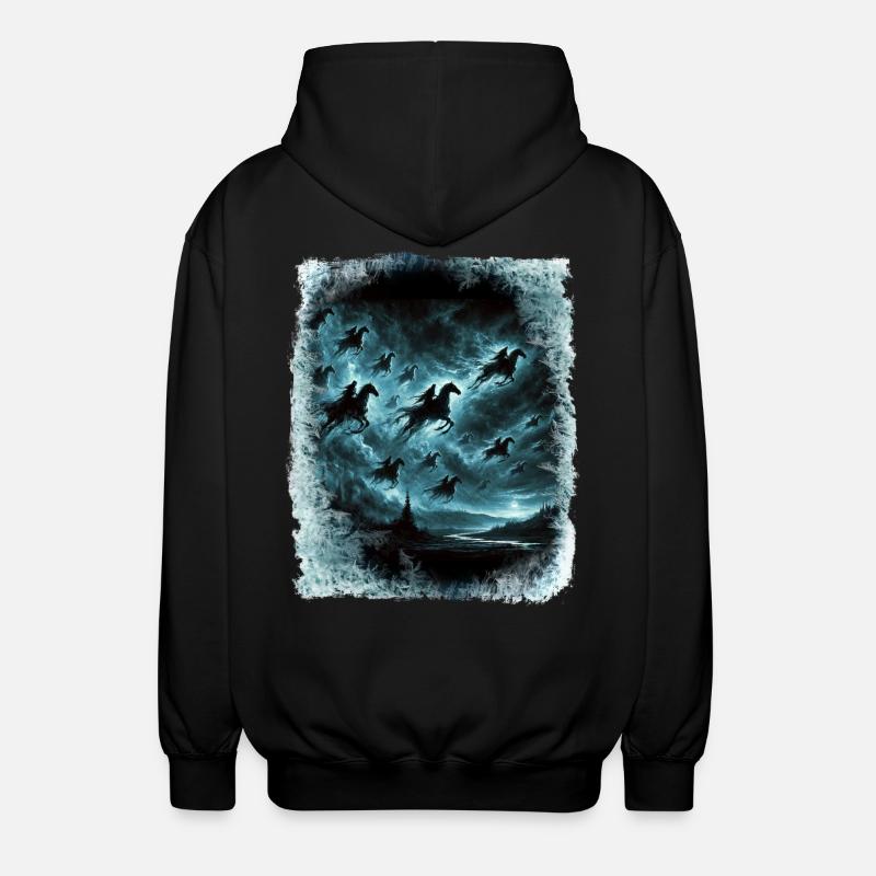 Wilde Jagd durchquert den Himmel - Unisex Kapuzenjacke - Schwarz