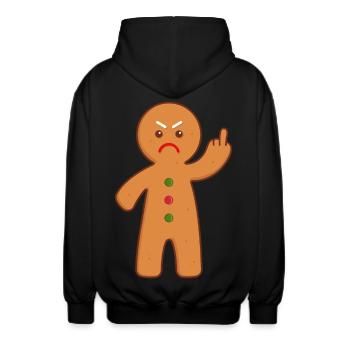 Lebkuchenmann Stinkefinger Mittelfinger - Unisex Kapuzenjacke - Schwarz - Hinten - AI Model Male 185 light (185cm)