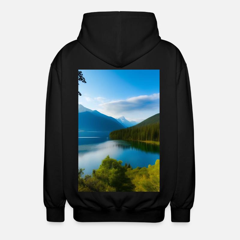Landschaft mit See und Berge - Unisex Kapuzenjacke - Schwarz