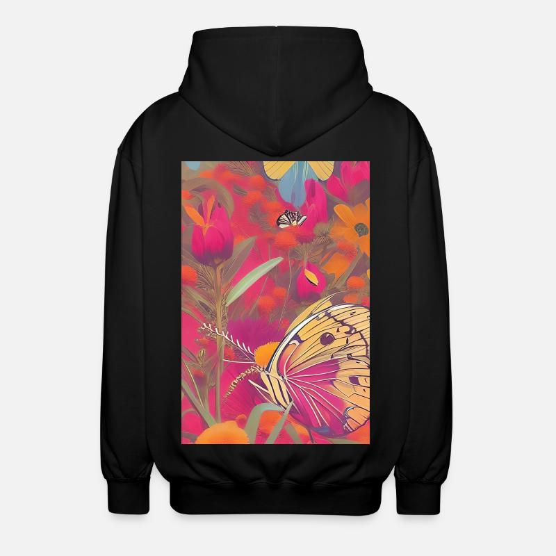 Fleurs et papillon - Veste à capuche unisexe - noir