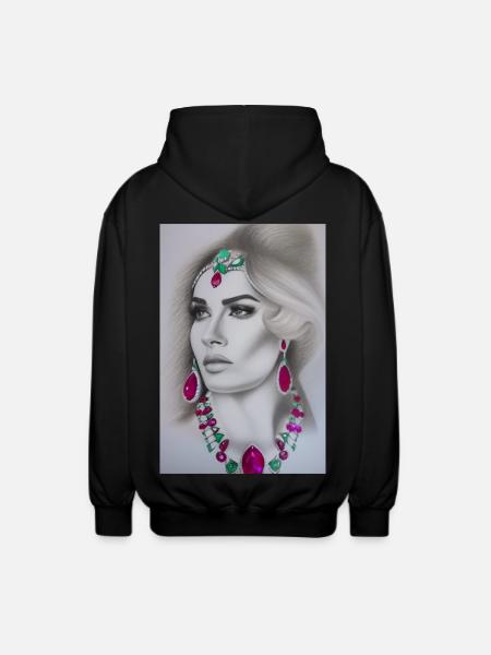 Kvinde med smykker - Unisex hættejakke. - sort