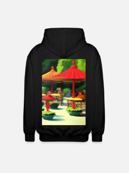 Outdoor Asian Cafe - Unisex Hooded Jacket - black