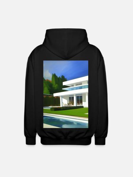 White villa with pool - Unisex Hooded Jacket - black