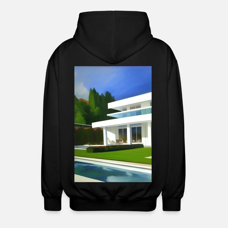 White villa with pool - Unisex Hooded Jacket - black