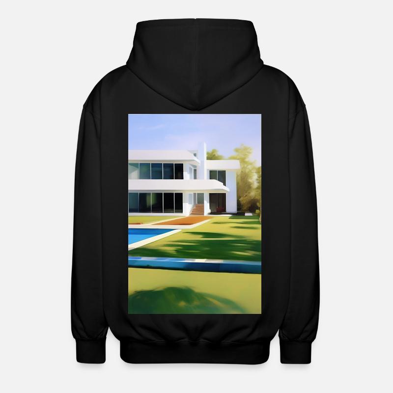 Weiße Villa mit Pool - Unisex Kapuzenjacke - Schwarz