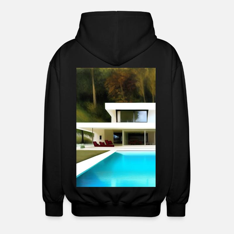 Weiße Villa mit Pool - Unisex Kapuzenjacke - Schwarz