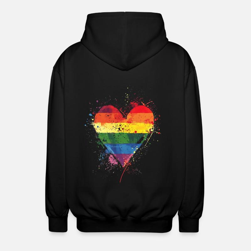 Abstraktes Regenbogenherz mit Tintenspritzern - Pride - Unisex Kapuzenjacke - Schwarz