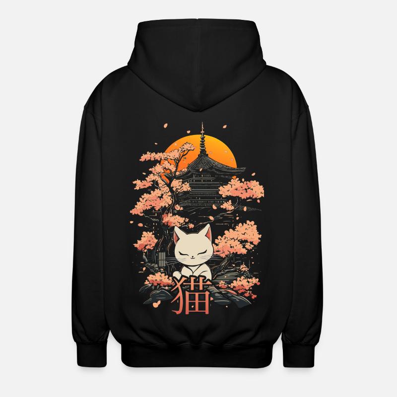 Neko - Chat japonais et sakura - Veste à capuche unisexe - noir