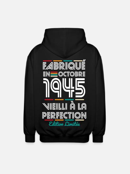 80th Anniversary - Made in October 1945 - Unisex Hooded Jacket - black