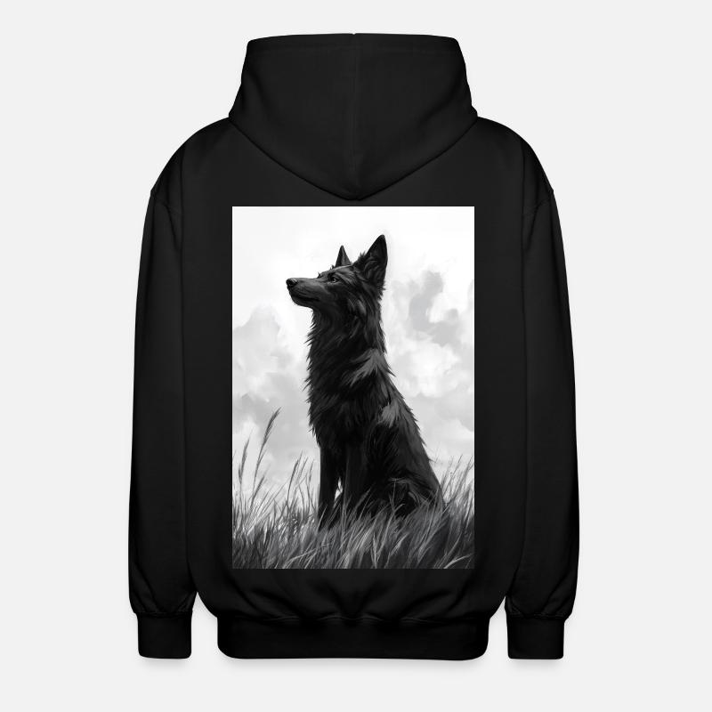 Illustration eines Wolfes - Unisex Kapuzenjacke - Schwarz