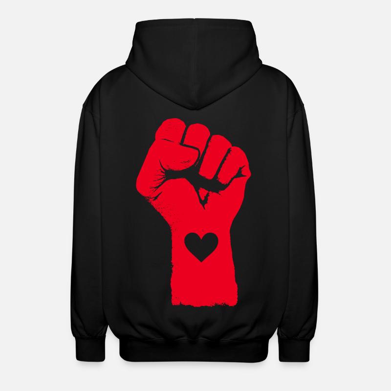 Rote Faust mit Herz - Unisex Kapuzenjacke - Schwarz