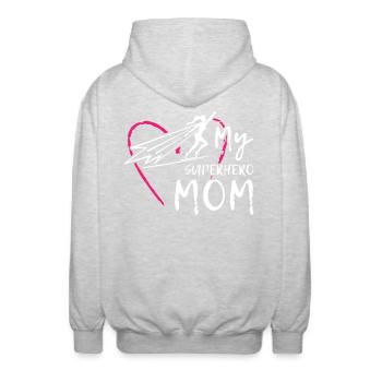 Ma maman super-héroïne - Veste à capuche unisexe - gris clair chiné - Dos - AI Model Male 185 light (185cm)