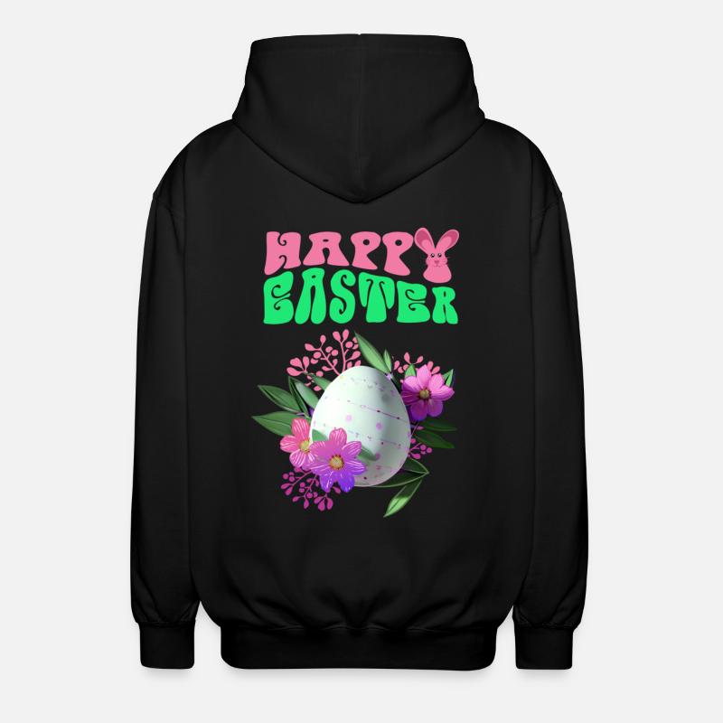 Happy Easter Flowers Easter Egg - Unisex Hooded Jacket - black