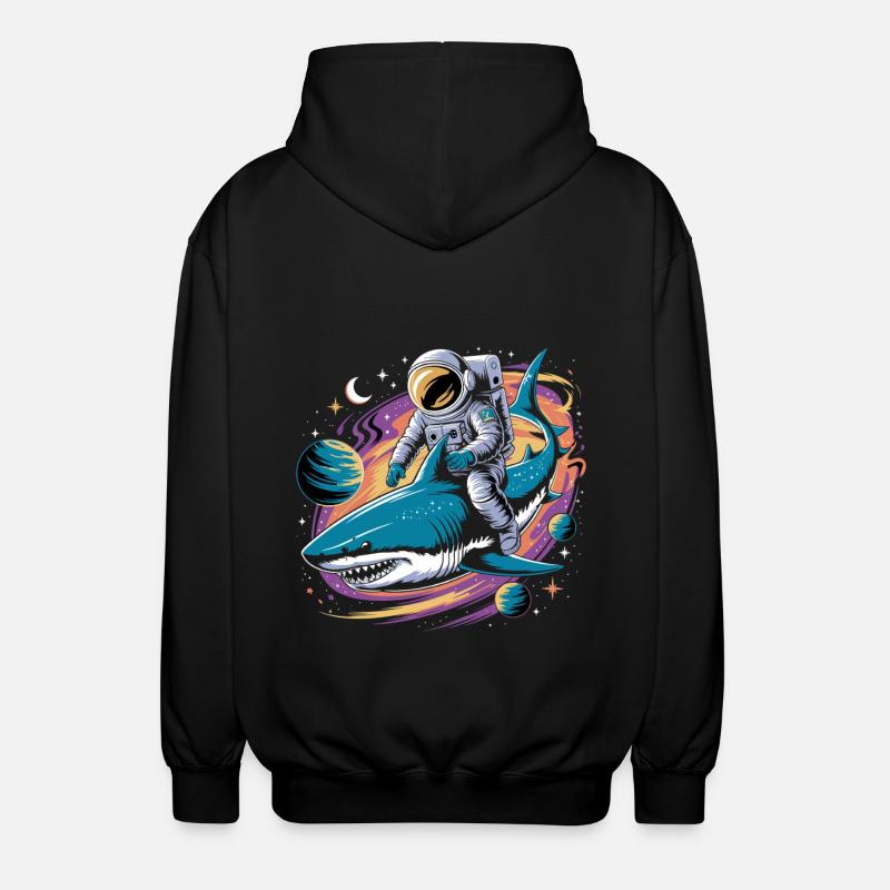 Cosmic Shark And Spaceman - Unisex Hooded Jacket - black