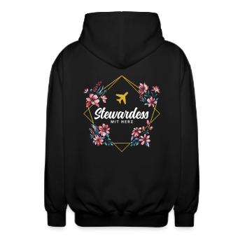 Stewardess mit Herz - Unisex Kapuzenjacke - Schwarz - Hinten - AI Model Male 185 light (185cm)