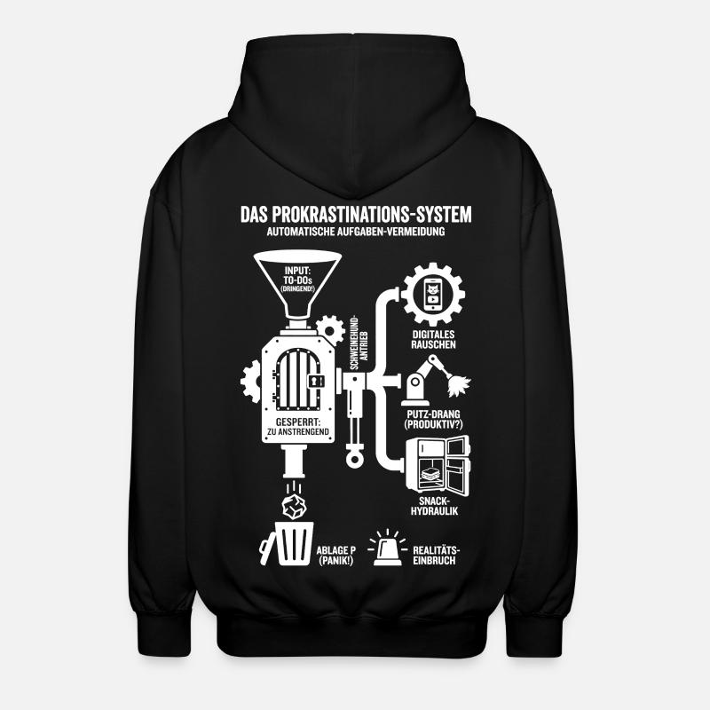 Procrastination System Funny Infographic - Unisex Hooded Jacket - black