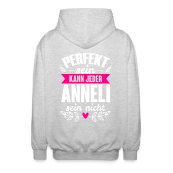 Anneli - Perfekt Sein Kann Jeder Anneli Sein Nicht - Unisex Kapuzenjacke - Hellgrau meliert - Hinten - AI Model Male 185 light (185cm)