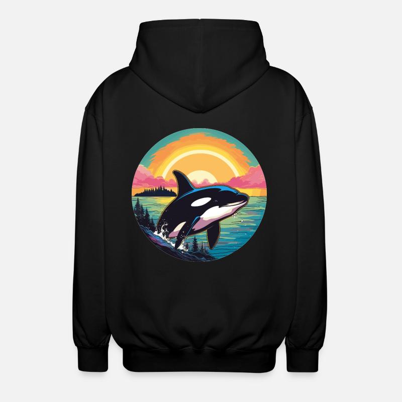 Orca at sunset - Unisex Hooded Jacket - black