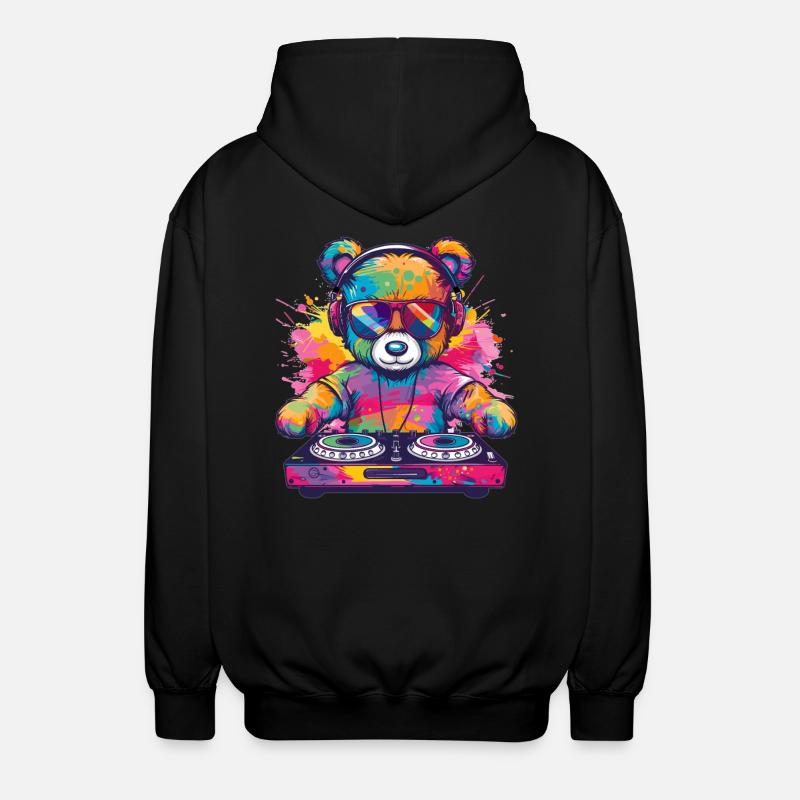 Bunter DJ Teddy - Unisex Kapuzenjacke - Schwarz