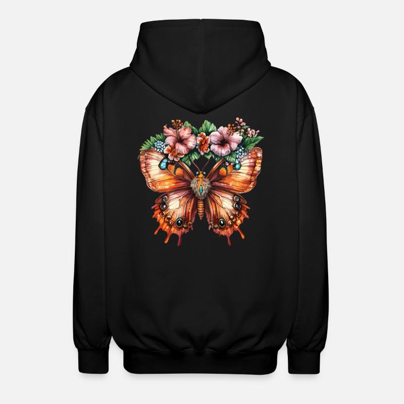 Tropischer Schmetterling mit Blumen - Unisex Kapuzenjacke - Schwarz