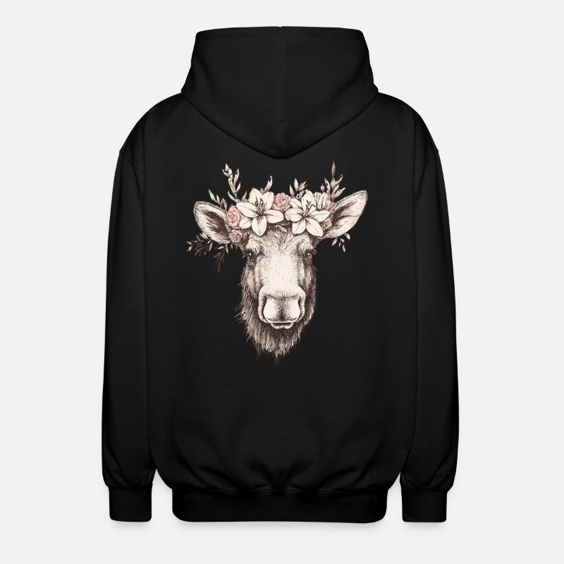 Moose with flower crown - Unisex Hooded Jacket - black