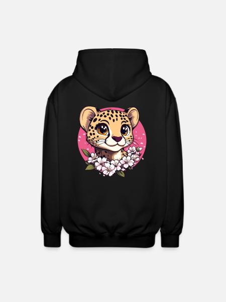 Gepard mit Kirschblüten - Unisex Kapuzenjacke - Schwarz