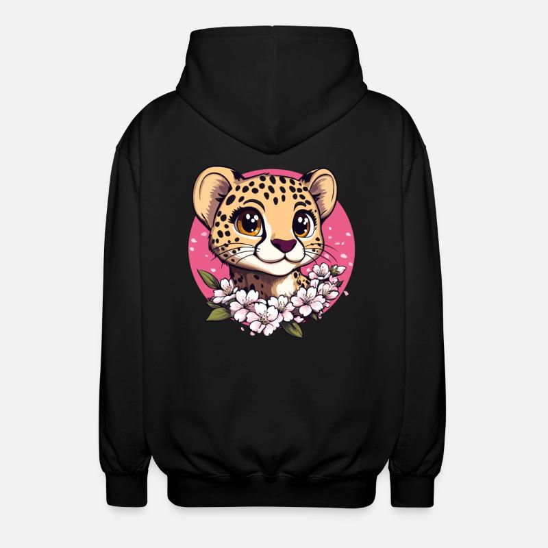Gepard mit Kirschblüten - Unisex Kapuzenjacke - Schwarz