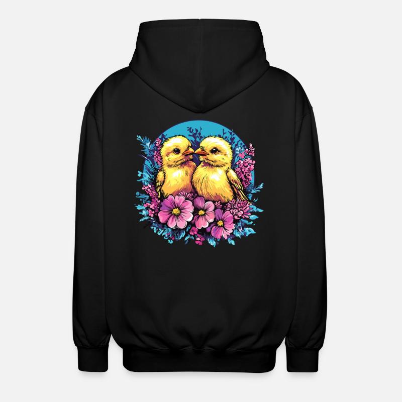 Deux poussins en fleurs - Veste à capuche unisexe - noir