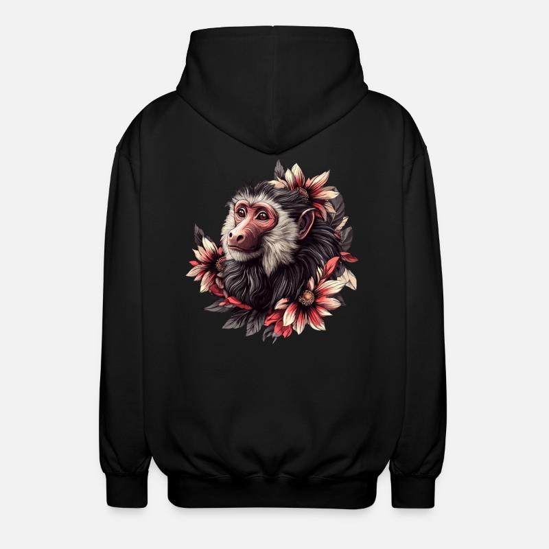 Baboon with flower frame - Unisex Hooded Jacket - black