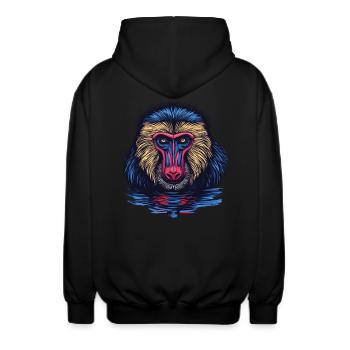 Mandrill Affe im Spiegel - Unisex Kapuzenjacke - Schwarz - Hinten - AI Model Male 185 light (185cm)