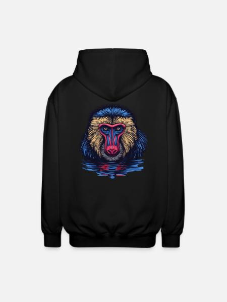 Mandrill Affe im Spiegel - Unisex Kapuzenjacke - Schwarz