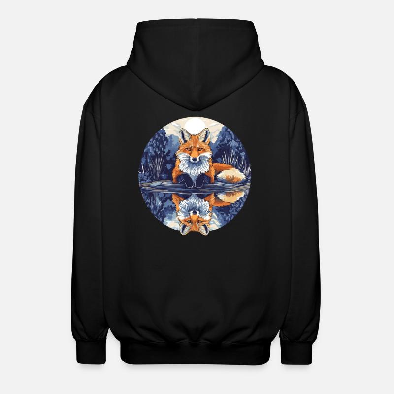 Fox with reflection - Unisex Hooded Jacket - black