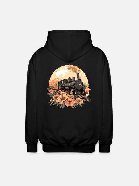 Nostalgischer Zug mit Blumen - Unisex Kapuzenjacke - Schwarz